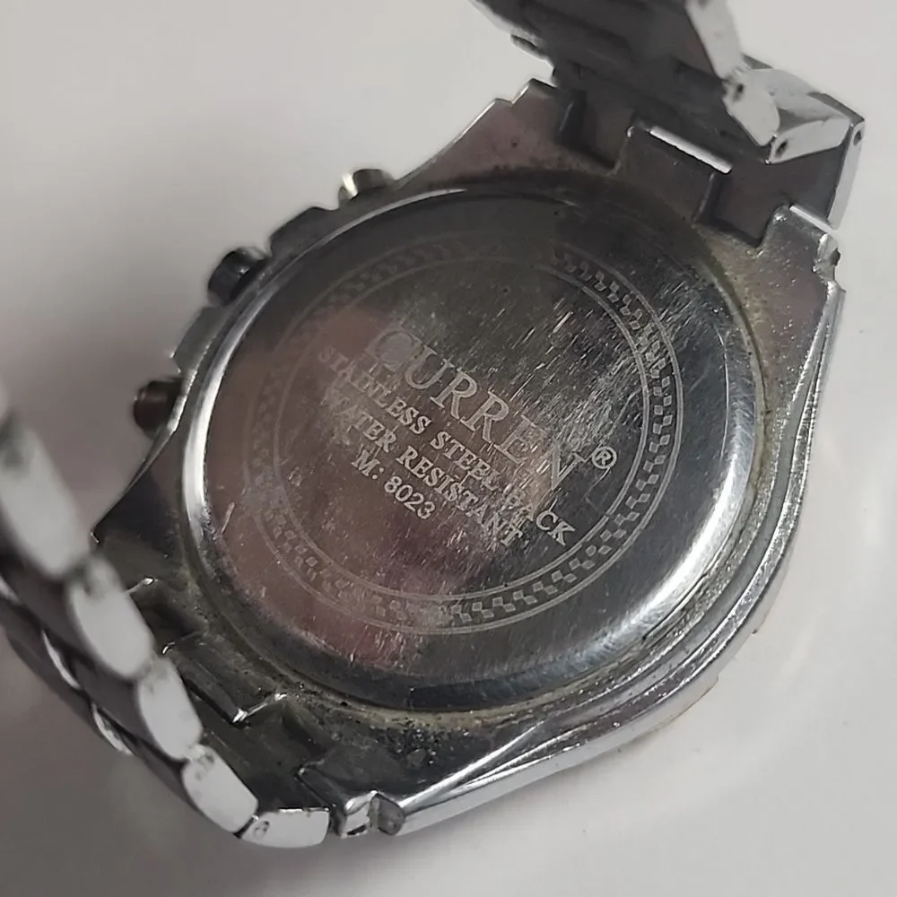 Curren Mens Watch Stainless Steel Band Water Resistant Sport *FOR PARTS ONLY*